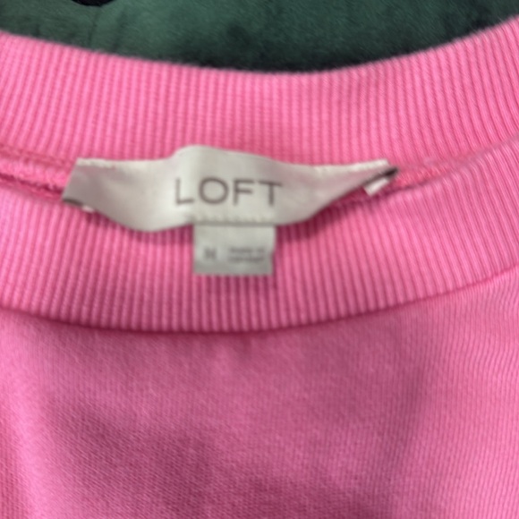 Ann Taylor LOFT, Pink Puff Sleeve Fitted Sweatshirt, Size Medium - Picture 4 of 5